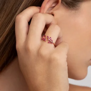 Sale SINGULARU Anillo Buganvilla Raspberry Plata Baño Oro Rosa