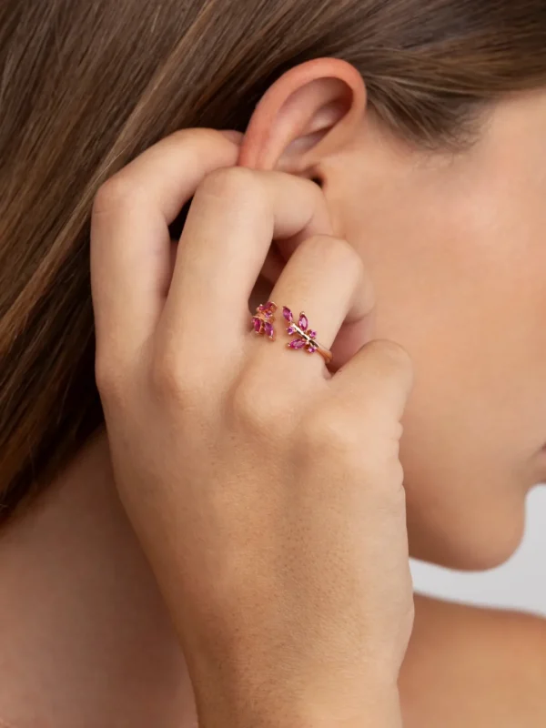 Sale SINGULARU Anillo Buganvilla Raspberry Plata Baño Oro Rosa