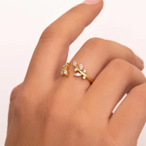 New SINGULARU Anillo Buganvilla White Plata Baño Oro