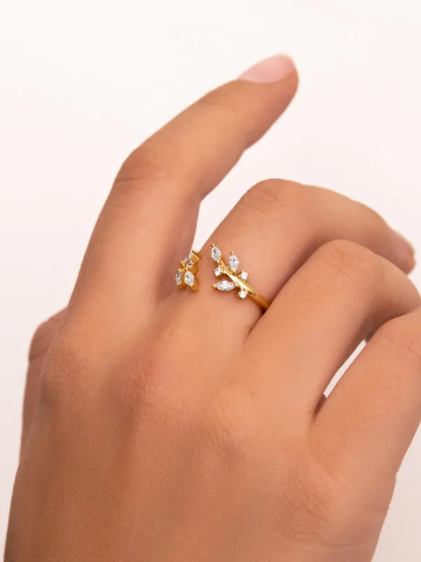 New SINGULARU Anillo Buganvilla White Plata Baño Oro