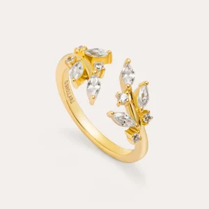 New SINGULARU Anillo Buganvilla White Plata Baño Oro