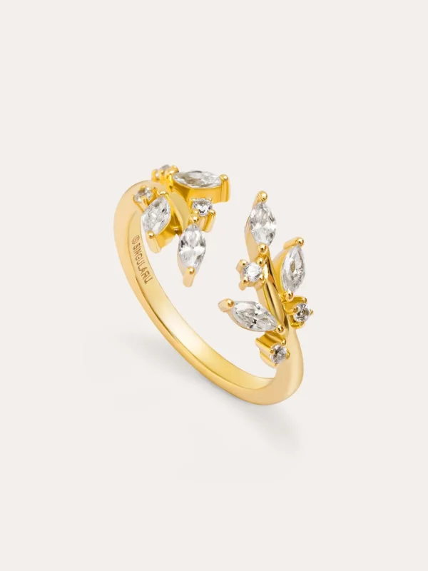 New SINGULARU Anillo Buganvilla White Plata Baño Oro