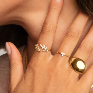 New SINGULARU Anillo Buganvilla White Plata Baño Oro