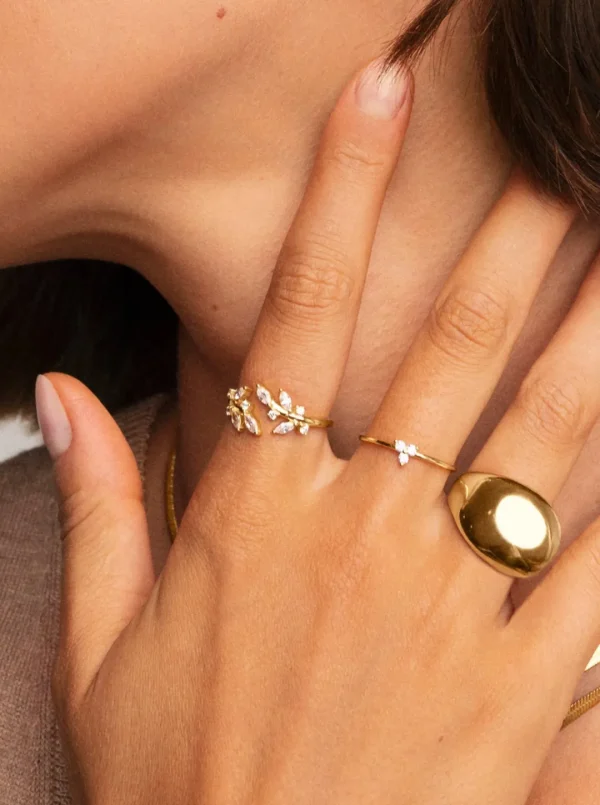 New SINGULARU Anillo Buganvilla White Plata Baño Oro
