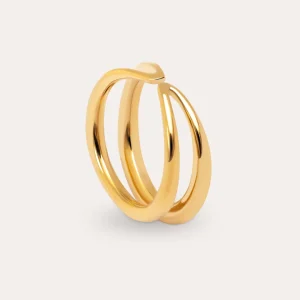 Online SINGULARU Anillo Doble Lines Acero Baño Oro