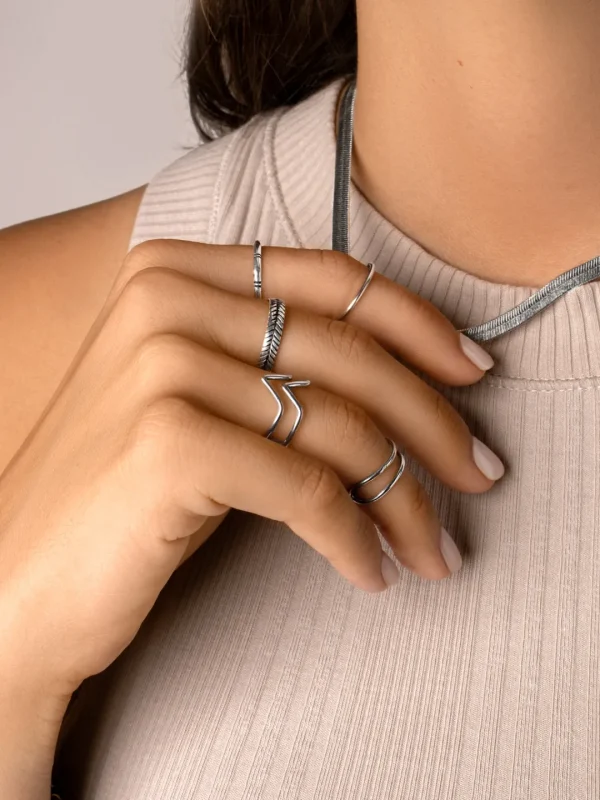 New SINGULARU Anillo Double Peak Plata
