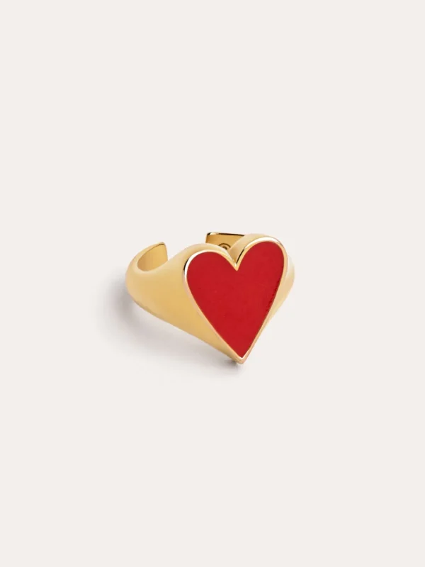 Sale SINGULARU Anillo Lovely Heart Red Enamel Baño Oro