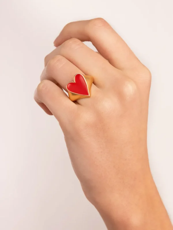 Sale SINGULARU Anillo Lovely Heart Red Enamel Baño Oro