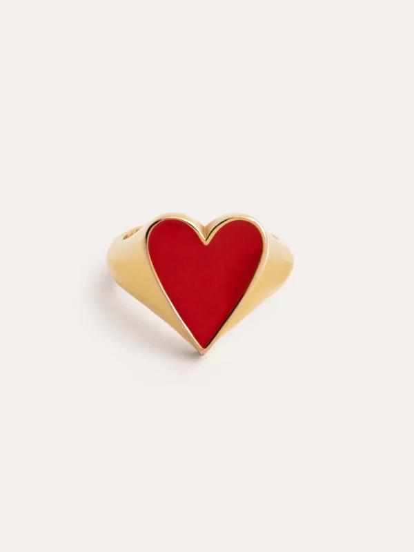 Sale SINGULARU Anillo Lovely Heart Red Enamel Baño Oro