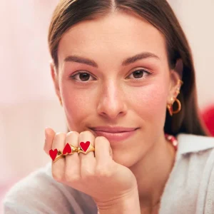 Sale SINGULARU Anillo Lovely Heart Red Enamel Baño Oro