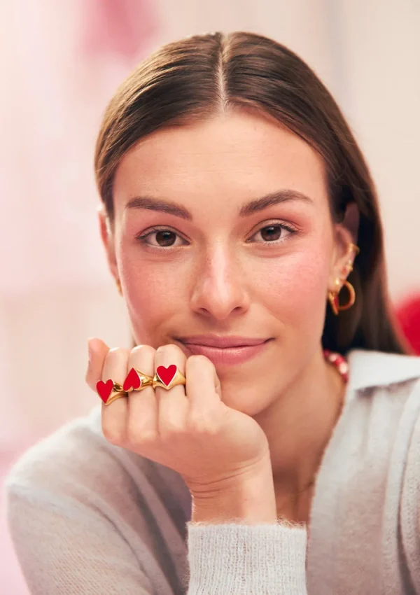 Sale SINGULARU Anillo Lovely Heart Red Enamel Baño Oro