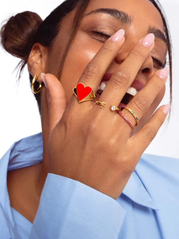Sale SINGULARU Anillo Lovely Heart Red Enamel Baño Oro