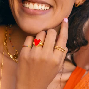 Sale SINGULARU Anillo Lovely Heart Red Enamel Baño Oro