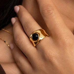 Online SINGULARU Anillo My Onyx Baño Oro