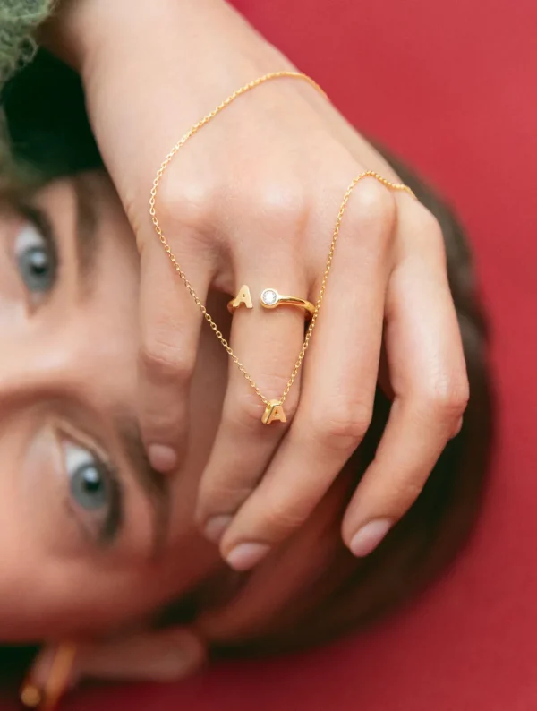Outlet SINGULARU Anillo Personalizado Letter Spark Plata Baño Oro