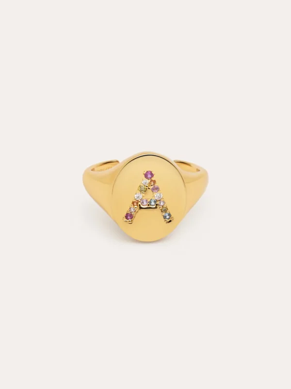 Clearance SINGULARU Anillo Personalizado Signet Letter Colors Baño Oro