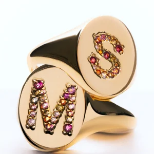 Clearance SINGULARU Anillo Personalizado Signet Letter Colors Baño Oro