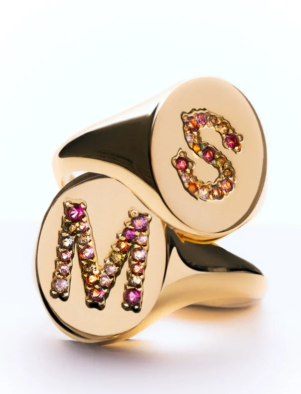 Clearance SINGULARU Anillo Personalizado Signet Letter Colors Baño Oro