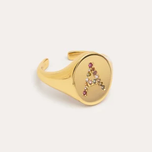 Clearance SINGULARU Anillo Personalizado Signet Letter Colors Baño Oro