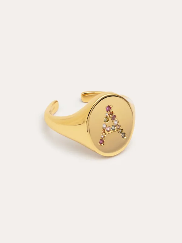 Clearance SINGULARU Anillo Personalizado Signet Letter Colors Baño Oro