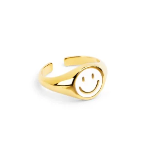Hot SINGULARU Anillo Smiley White Enamel Baño Oro