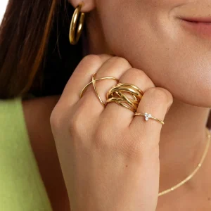 Discount SINGULARU Anillo Trebol Plata Baño Oro
