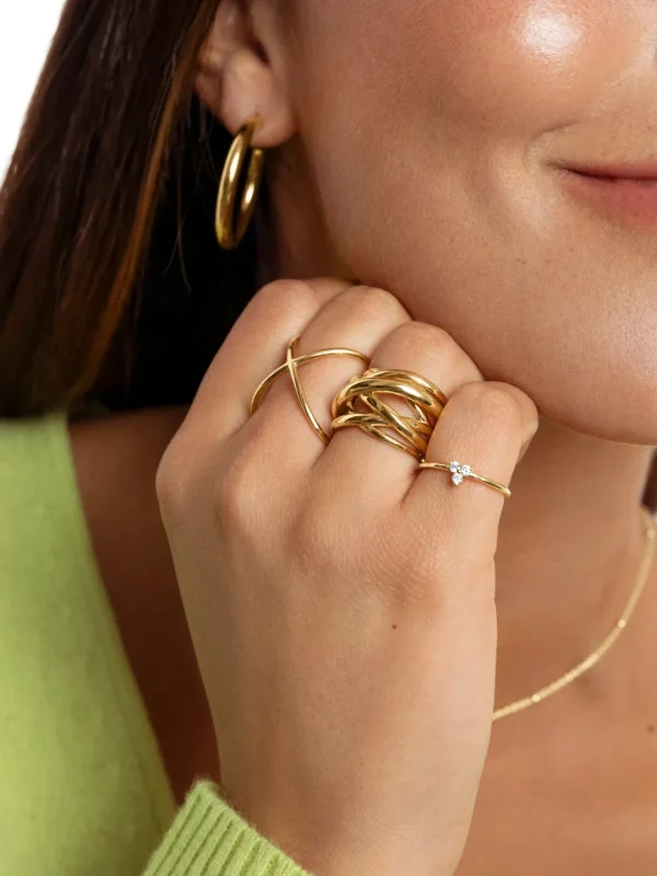Discount SINGULARU Anillo Trebol Plata Baño Oro