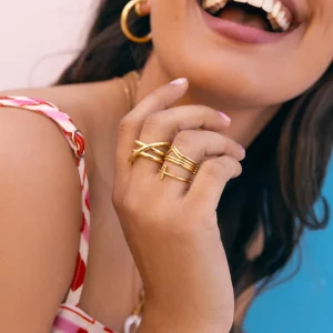 Fashion SINGULARU Anillo Trinity Baño Oro