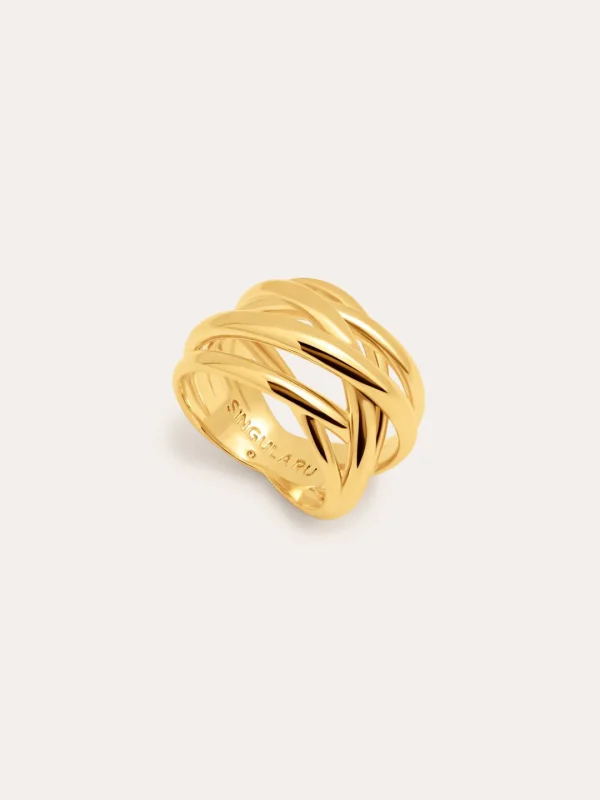 Clearance SINGULARU Anillo Triple Cross Baño Oro