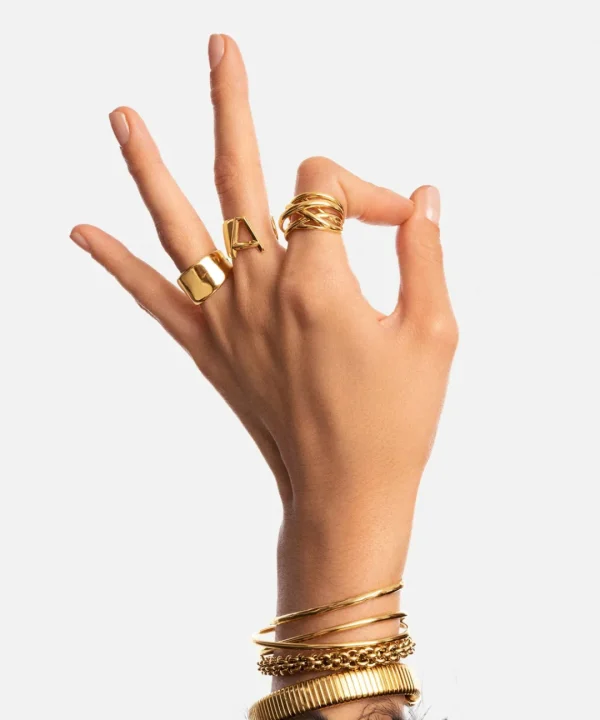 Clearance SINGULARU Anillo Triple Cross Baño Oro