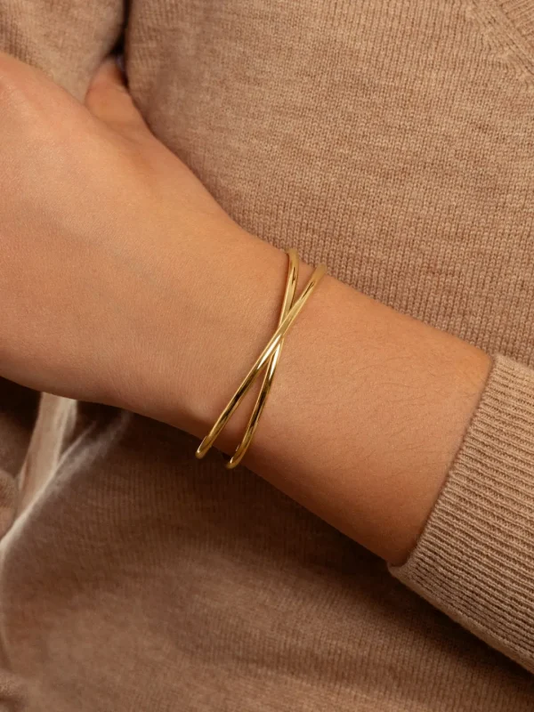 Online SINGULARU Brazalete Cruzado Acero Baño Oro