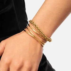 Online SINGULARU Brazalete Cruzado Acero Baño Oro