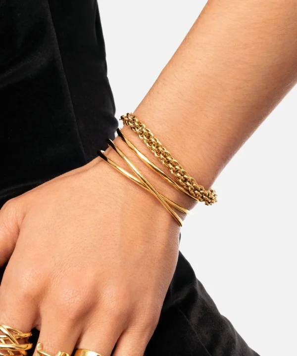 Online SINGULARU Brazalete Cruzado Acero Baño Oro
