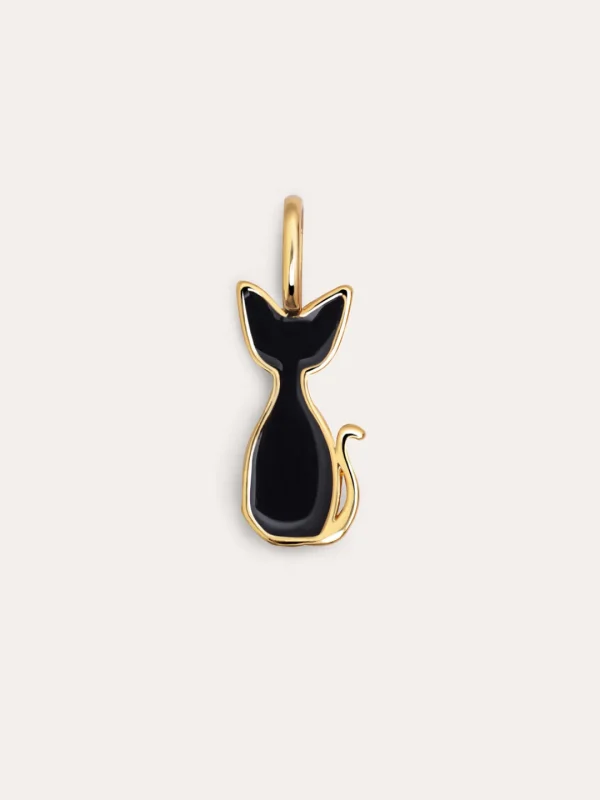 Clearance SINGULARU Charm Salem Gato Enamel Black Baño Oro