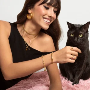 Clearance SINGULARU Charm Salem Gato Enamel Black Baño Oro