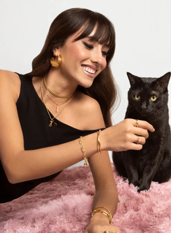 Clearance SINGULARU Charm Salem Gato Enamel Black Baño Oro