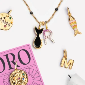 Clearance SINGULARU Charm Salem Gato Enamel Black Baño Oro