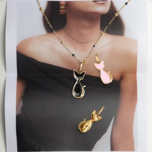 Discount SINGULARU Charm Salem Gato Enamel Rosa Baño Oro