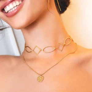 Outlet SINGULARU Choker Rhomb & Oval Acero Baño Oro