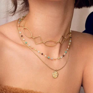 Outlet SINGULARU Choker Rhomb & Oval Acero Baño Oro