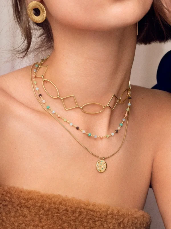 Outlet SINGULARU Choker Rhomb & Oval Acero Baño Oro