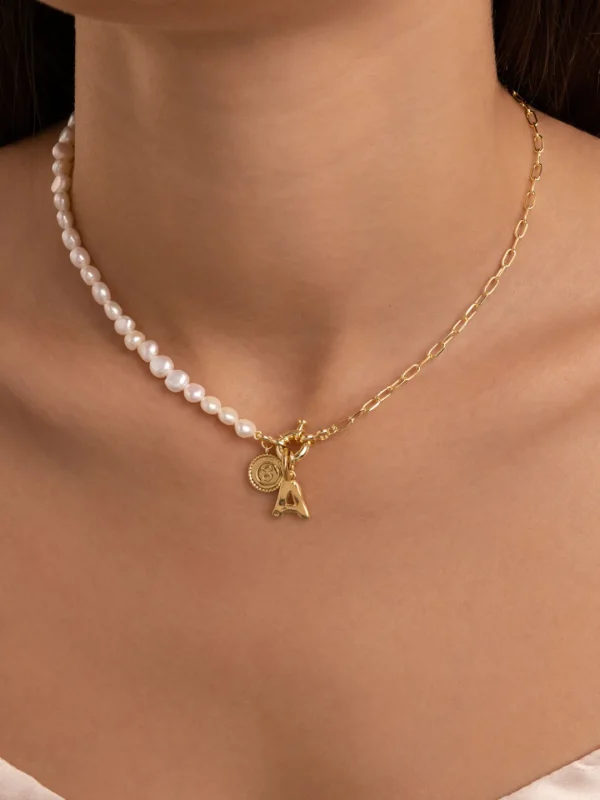 Outlet SINGULARU Collar Chic Pearl Acero Baño Oro
