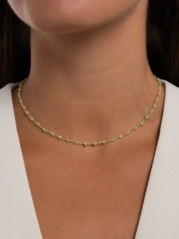 Hot SINGULARU Collar Crystals Jade Plata Baño Oro