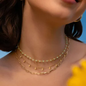 Hot SINGULARU Collar Crystals Jade Plata Baño Oro