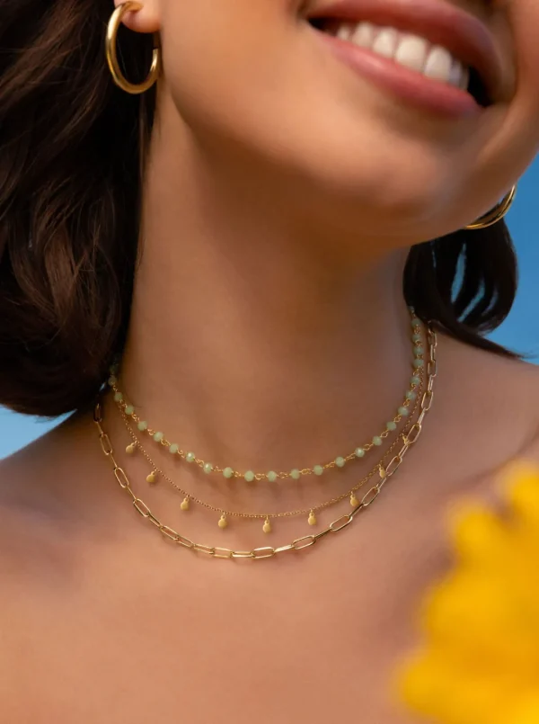 Hot SINGULARU Collar Crystals Jade Plata Baño Oro