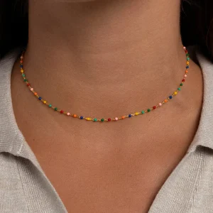 Fashion SINGULARU Collar Dots Colors Enamel Plata Baño Oro