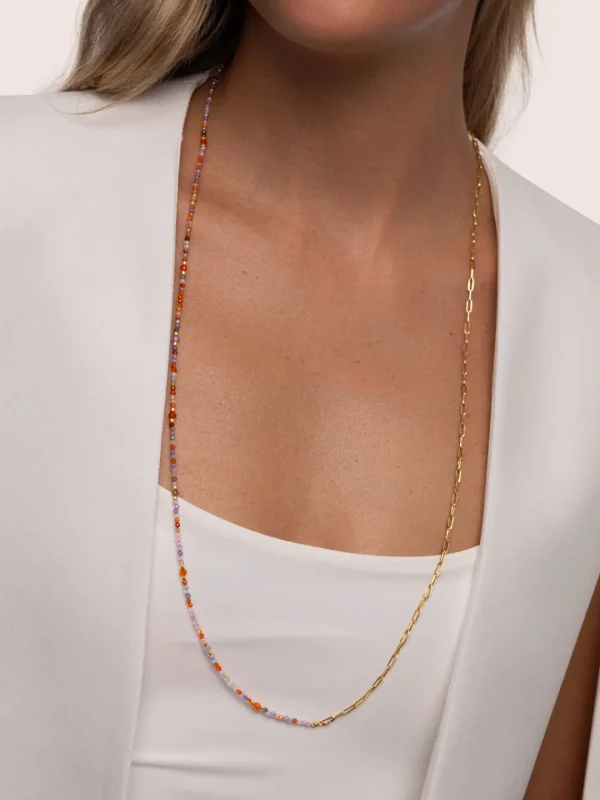 Sale SINGULARU Collar Long Crystal Summer Acero Baño Oro