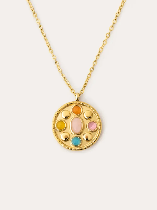 Discount SINGULARU Collar Medallion Five Stones Acero Baño Oro