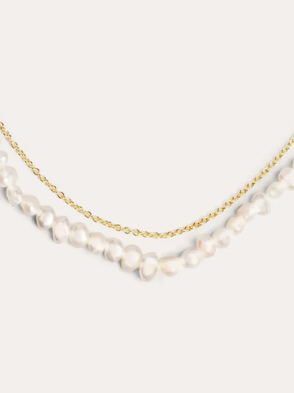 Fashion SINGULARU Collar Pearl Chain Acero Baño Oro