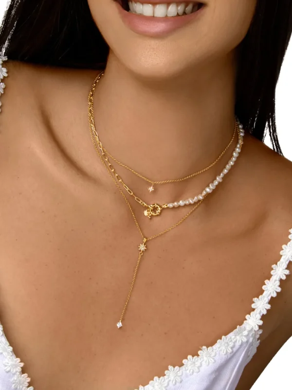 New SINGULARU Collar Y Polar Star Plata Baño Oro
